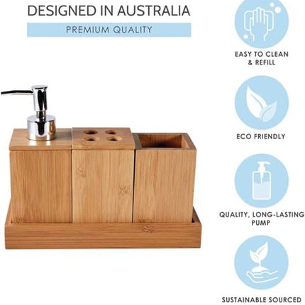 CIRCOA Bamboo Caddy Timber Soap Dispenser Toothbrush Holder Set