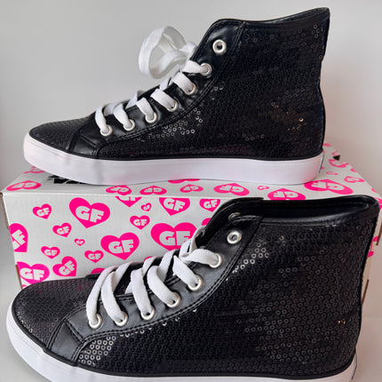Gotta Flurt Women's Disco II Hi Black Sequin Hip Hop Dance Sneaker