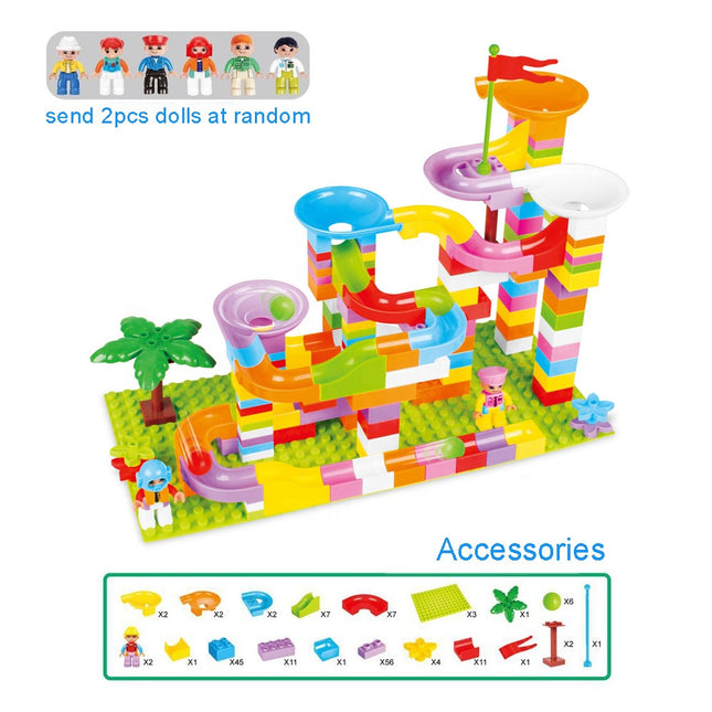 165 Pieces Plastic Construction Building Blocks Diy Assembly Race Track Toy Marble Run Blocks Toy Set for Kids
