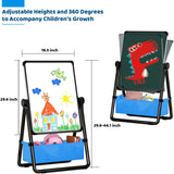 Kids Art Easel Double Sided Whiteboard &Chalkboard Height Adjustable U-Stand 360° Rotating with Early Learning Accessories (Black)