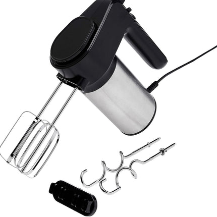 Amazon Basics 6-Speed Electric Hand Mixer with Dough Hooks, Beaters and Turbo Button, Black&Stainless steel