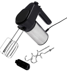 Amazon Basics 6-Speed Electric Hand Mixer with Dough Hooks, Beaters and Turbo Button, Black&Stainless steel