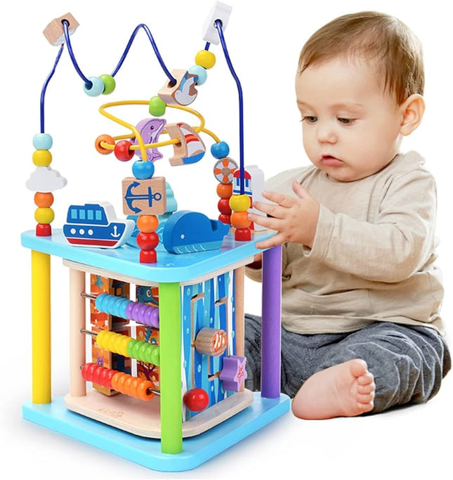 Eapura 4 in 1 Multifunctional Wooden Activity Cube for Kids|Children Educational Games Baby Activity Cube Multiplication Maze Abacus Puzzle for Baby Gift