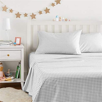 Amazon Basics Kid's Sheet Set - Soft, Easy-Wash Lightweight Microfiber - Full, GINGHAM GREY 54XB