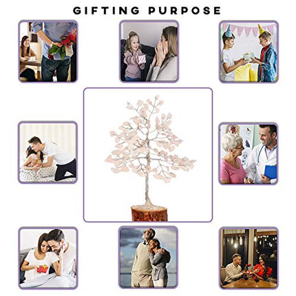 PYOR Rose Quartz Money Tree Crystal Figurine Spiritual Stones Spiritual Crystals Feng Shui Bonsai Crystal Home Office Decor Aura Cleansing Chakra Balancing Prosperity Stone Positive Energy Gift