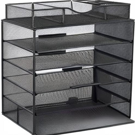EasyPAG Desk File Organizer 5-Tier Mesh Desk Organizers and Storage Desk Accessories with Drawer Paper Tray Organizer,Black