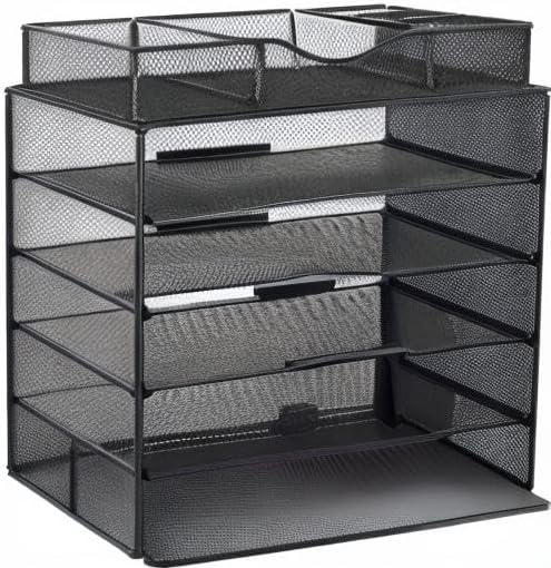EasyPAG Desk File Organizer 5-Tier Mesh Desk Organizers and Storage Desk Accessories with Drawer Paper Tray Organizer,Black