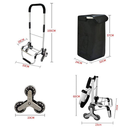 EALING Anti-Slip Bar Folding Shopping Trolley Utility Cart with 3+3-Wheels, Detachable Bags 2 Extra Pockets Adjustable Bungee Cord, Black/Silver