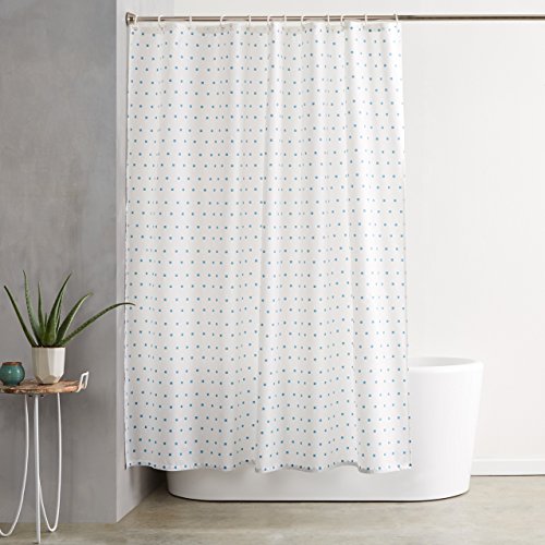 amazon basics Polyester Squares Shower Curtain with Hooks - 72 x 72 inch, Blue(Washable)