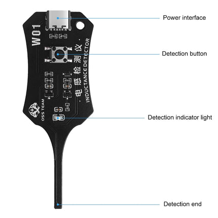 1-piece Precise Electromagnetic Inductance Tester W01, Inductor Detector for Phone Motherboards Repair Maintenance,Portable Inductance Meter with LED Indicator