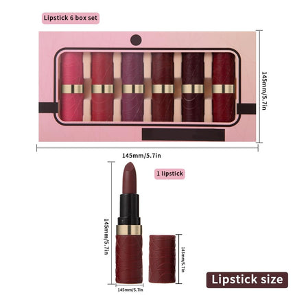 MIRSIST 6 Pcs Long Lasting Waterproof Moisturizing Nude Pink Dark Red Purple Wine Red Plum Matte Lipstick Gift Set