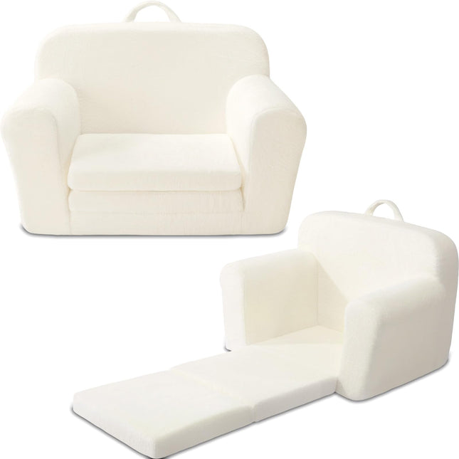 Eufurnibi Toddler Chair Comfy, 2 in 1 Flip Open Sofa for Toddlers, Kids Foam Couch, No Assembly,Cream White
