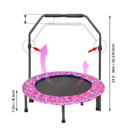 36'' Mini Trampoline for Kids With Adjustable Handle and Safety Padded Cover - Foldable Indoor & Outdoor Rebounder for Toddler Play and Exercise