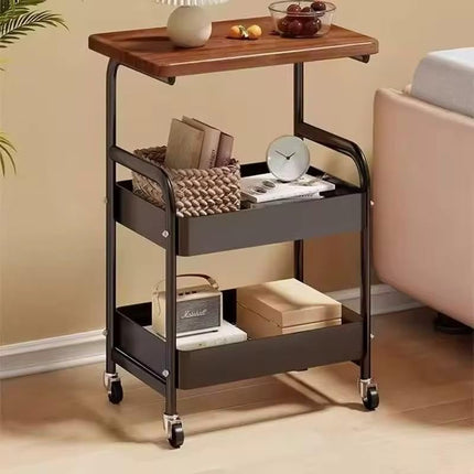 PRENSYA 3 Tier Rolling Storage Cart with Wooden Tabletop, Heavy Duty Metal Utility Trolley with Lockable 360° Wheels, Mobile Organizer for Kitchen, Bathroom, Office, Laundry, Bedroom, Study Room Black