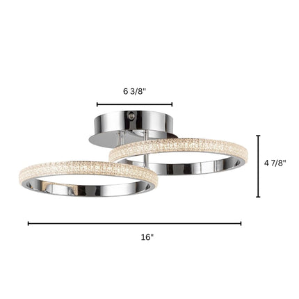 Loris 16-Inch LED Flush Mount Ceiling Light, Chrome Finish with Crystal-Style Embellishments, Modern Glam Light Fixture for Bedroom, Hallway, or Entryway