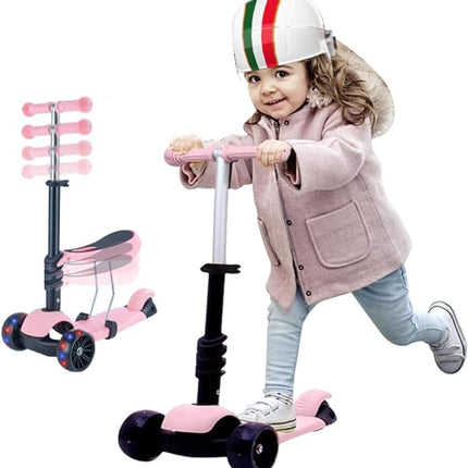 Kids Scooter,Toddler Scooter for Kids 2-5 Years Old,Adjustable Height and Removable Seat,with 3 LED Wheel Outdoor Activities T110