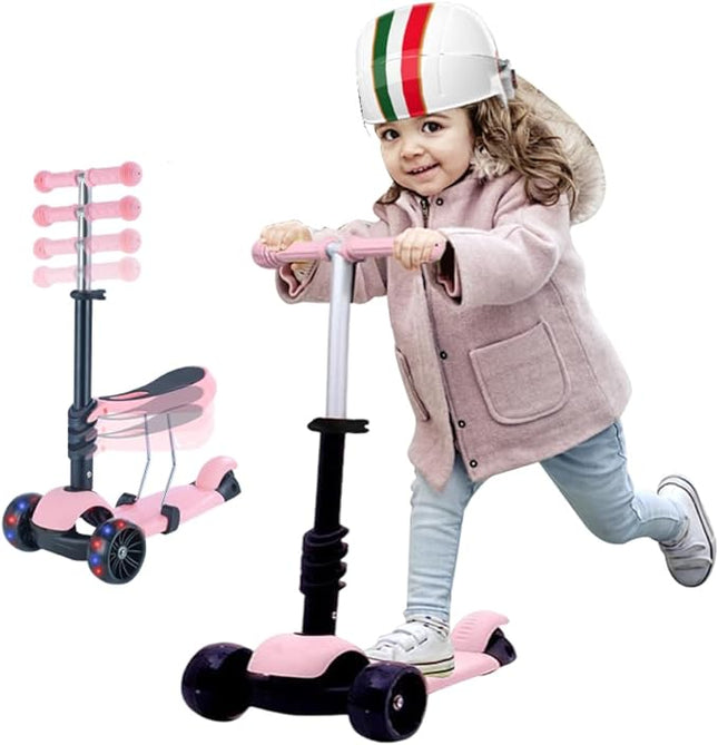 Kids Scooter,Toddler Scooter for Kids 2-5 Years Old,Adjustable Height and Removable Seat,with 3 LED Wheel Outdoor Activities T110