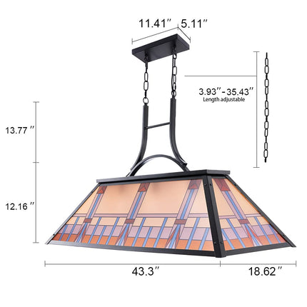TOCHIC Vintage 3-Light Pool Table Light Pendant with Tiffany-Style Printed Shade for Game Room 7 ft/8 ft/9 Feet Snooker Billiards Light Man Cave Club Kitchen Island Bar Game Dinning Room