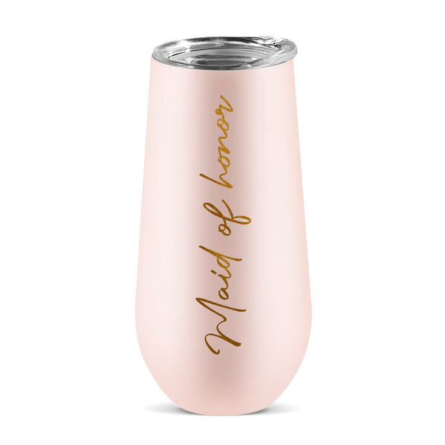ElegantPark Maid of Honor Gifts Champagne Flutes Bridesmaid Proposal Gifts for Maid of Honor Tumbler Wedding Bachelorette Party Cup Pink Stainless Steel Wine Tumbler 6 oz