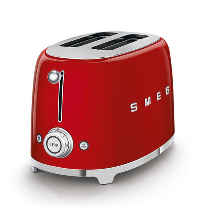 Smeg 50's Retro Style 2-Slice Toaster, 6 Browning Levels, Toast 1 Side, Reheat or Defrost, Removable Stainless Steel Crumb Tray, Red, TSF01RDUS