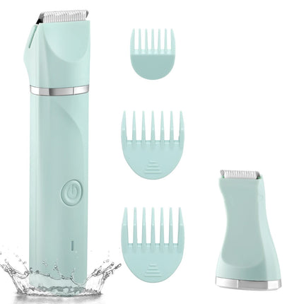 AREYZIN Women's Waterproof Wet & Dry Use Rechargeable Electric Razor Trimmer for Bikini, Legs, Pubic Hair with Snap-in Ceramic Blades IP7X Washable Head, Green