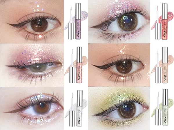 ONLYBETTER Liquid Long Lasting, Quick-Dry Shimmer Waterproof Eye Shadow Glitter Set