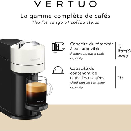 Nespresso Vertuo Next Single Serve Coffee and Espresso Machine NV120W by De'Longhi, White