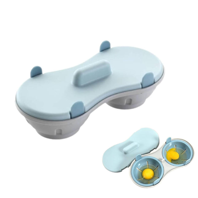 CYRANK 2 Cavity Microwave Egg Poacher Edible Silicone Drain Egg Boiler Set, Blue