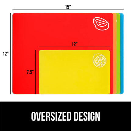 GORILLA GRIP Original Set of 5 Flexible Plastic Cutting Boards, 4 Large Plus Small Board, Gripped Backing, Dishwasher Safe, Non Porous, Multi Color