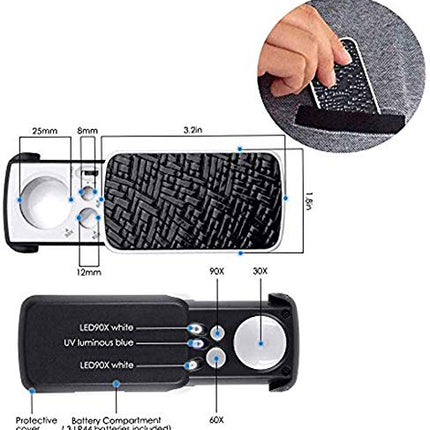 Jewelry Loupe with LED UV Light, 30X 60X 90X Pocket Magnifier
