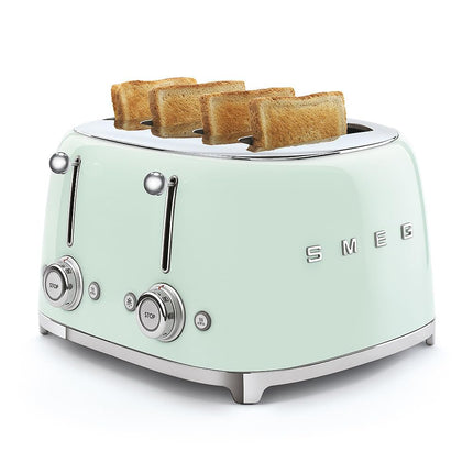Smeg 50's Style Retro Aesthetic 4 Slice Toaster 6 Presets Extra Wide Slots, Pastel Green, TSF03PGUS
