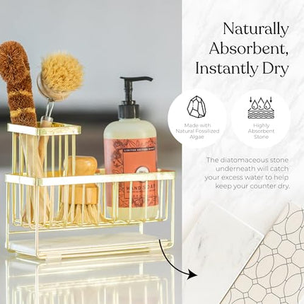 Kitchen Sink Caddy Organizer – With Self-Drying Stone, Multi-Purpose with Sponge & Dish Brush Holder, Compact Sink Sponge Holder for Kitchen or Bathroom Countertop