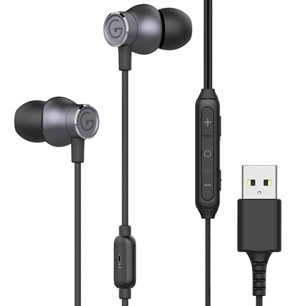 GEVO USB Earbuds with Microphone for PC, USB Gaming Earbuds for PC Laptop Desktop Notebook PS5 PS4, Noise Cancelling Mic Wired Earphones for Zoom, Team Working, Meeting Online Work, Music 2M/6.6FT