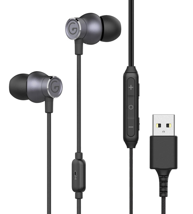 GEVO USB Earbuds with Microphone for PC, USB Gaming Earbuds for PC Laptop Desktop Notebook PS5 PS4, Noise Cancelling Mic Wired Earphones for Zoom, Team Working, Meeting Online Work, Music 2M/6.6FT