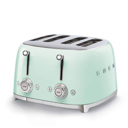 Smeg 50's Style Retro Aesthetic 4 Slice Toaster 6 Presets Extra Wide Slots, Pastel Green, TSF03PGUS