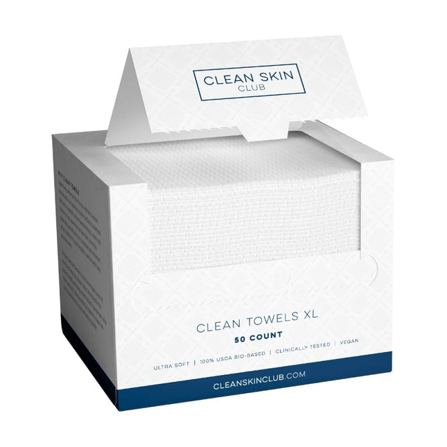 Clean Skin Club Clean Towels XL®, 100% USDA Biobased Face Towel, Disposable Face Towelette, Eczema Association Accepted, Makeup Remover Dry Wipes, Ultra Soft, 50 ct per pack, 2 Packs, 100 Ct Total