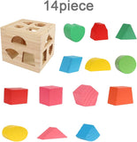 Aomola Wooden Shape Sorting Cube Toys with 13 Colorful Wood Geometric Shape Blocks and Sorter Box,Learning Matching Game for Toddlers,Preschool Educational Learning Toy for Kids T93