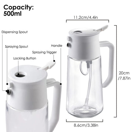 TINMIX Oil Sprayer for Cooking - 2 IN 1 Glass Oil Dispenser & Olive Oil Mister Sprayer Bottle for Kitchen Frying Grilling Salad BBQ, Large Capacity 500ml, White