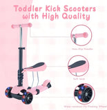 Kids Scooter,Toddler Scooter for Kids 2-5 Years Old,Adjustable Height and Removable Seat,with 3 LED Wheel Outdoor Activities T110