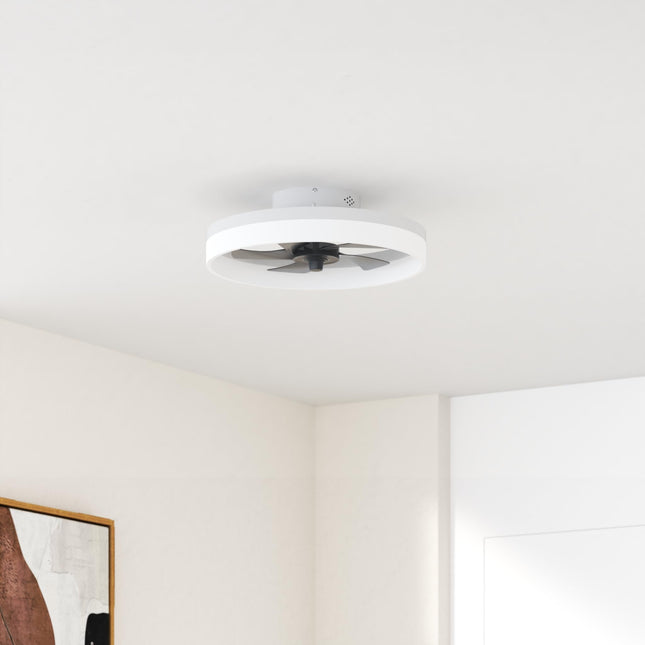 Mossco 19.7'' Ceiling Fans with Lights, Semi-Enclosed Flush Mount Low Profile Fan for Safe Use, 6 Speeds, Reversible, LED Dimmable, 3 Color Temperature, DC Motor,with Remote Minimalist, White
