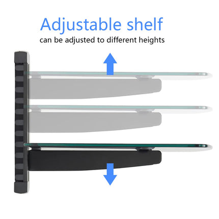 Suptek Single Black Floating Shelf with Strengthened Tempered Glass for DVD Players/Cable Boxes/Games Consoles/TV Accessories 1/one Shelf, Black CS201
