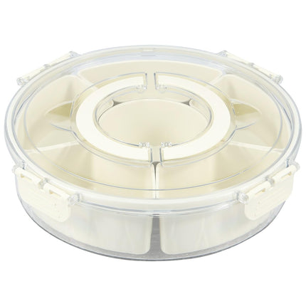 Divided Rotating Serving Tray with Lid and Handle, Container for Fruits Snacks Veggie Charcuterie, Snack Spinner Organizer, Snack Trays Serving Tray with Lid (1)
