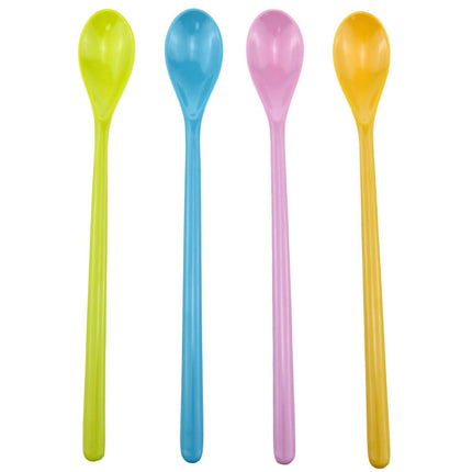 VAKTOK 4PCS Multiuse Colorful Plastic 16.26 inches Long Handle Mixing Spoons, PINK, RED, BLUE, GREEN