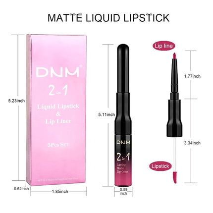 DNM 3PCS Rose red Plum Warm pink Deep cranberry Lip Stain Matte Lip Liner and Lipstick Set Long Lasting Set