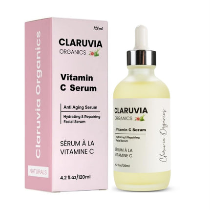 CLARUVIA 120ml Natural Vitamin C Serum All-Natural Moisturizer Facial Skincare for Ladies and Men | Toning and Hydrating with Hyaluronic Acid, Vitamin E, Rosa Casina Extract, Aloe Vera Extract | Anti Aging, Skin Repairing and Brightening