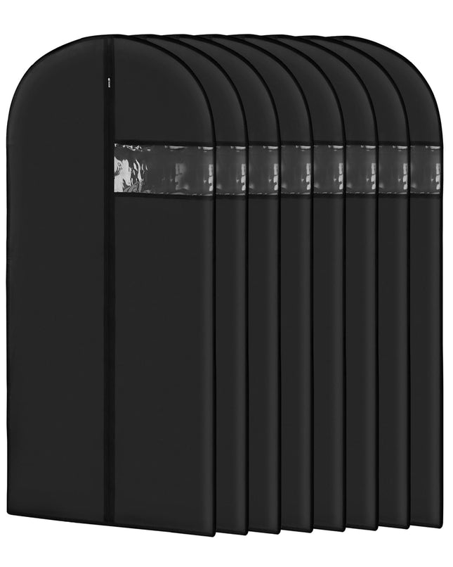 WeLiu 8-Pack, 43 Inch PEVA Garment Bags for Hanging Clothes - Reusable Black Suit Bags with Clear Window for Closet Storage & Travel
