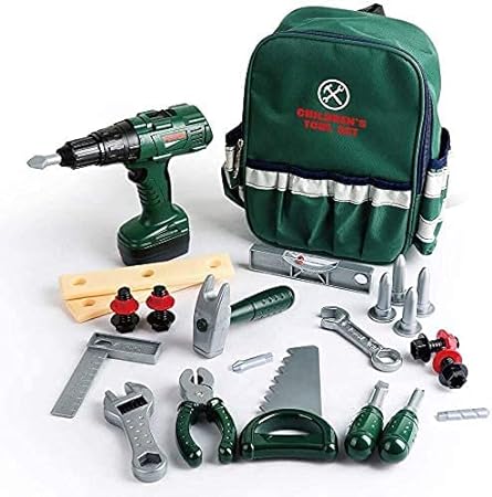 Veluoess 27 PCS Kids Tool Set,Pretend Play Tool Set with Electronic Cordless Drill,Backpack and Construction Accessories, Lawn Tools Plastic Drill Toy T85