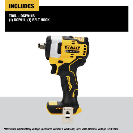 DEWALT DCF911B 20V MAX* 1/2" Impact Wrench with Hog Ring Anvil (Tool Only), Compact