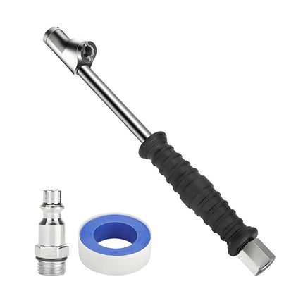 TSUGAMI 1/4" FNPT Extended Reach Dual Head Car Air Chuck, Steel 2-Way Connection Vehicle Tire Inflate Chuck with Quick Plug & Handle, Auto Tyre Air Compressor Fill Kit, Universal Fit