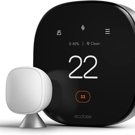 ecobee New 2022! Smart Thermostat Premium with Smart Sensor, Siri or Alexa Built in Air Quality Monitor, Black, LIKE NEW